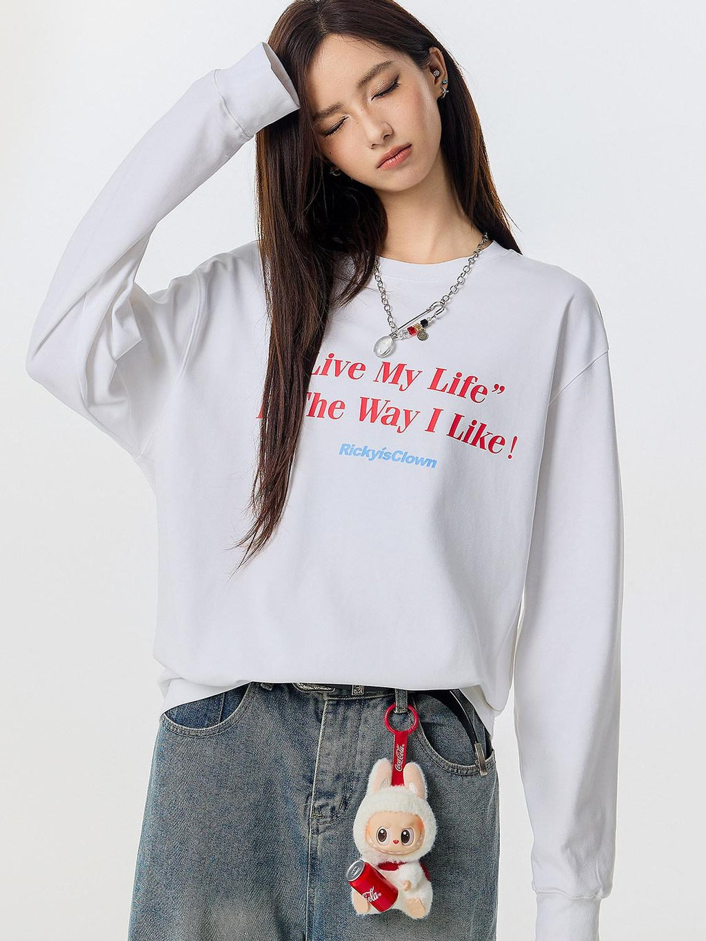 RickyisClown Letter Print American Street Design Men's Long Sleeve T-shirts