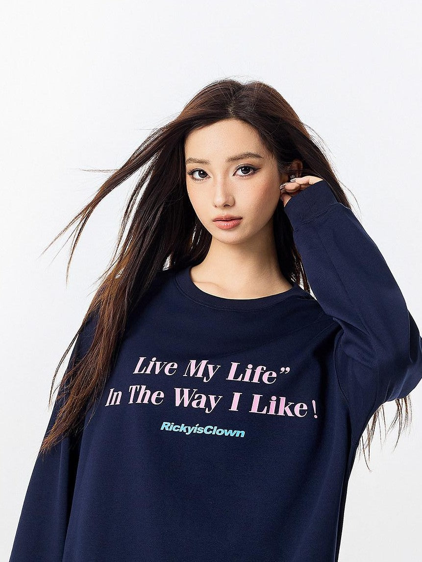 RickyisClown Letter Print American Street Design Men's Long Sleeve T-shirts