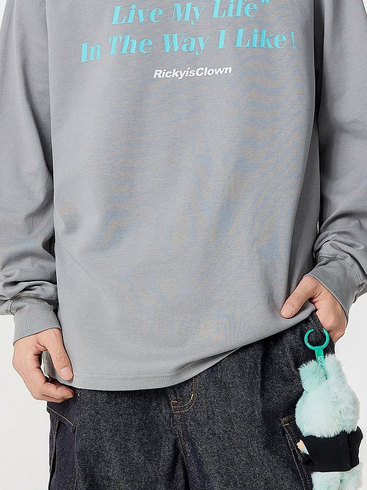 RickyisClown Letter Print American Street Design Men's Long Sleeve T-shirts