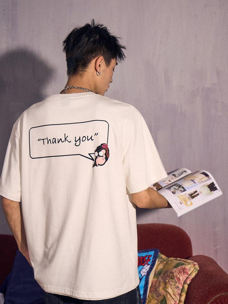 RickyisClown Letter Print Crew Neck Loose Fit Men's 100 Percent Cotton Short Sleeve T-shirts