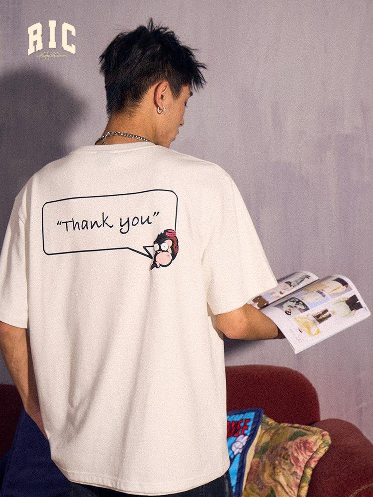 RickyisClown Letter Print Crew Neck Loose Fit Men's 100 Percent Cotton Short Sleeve T-shirts