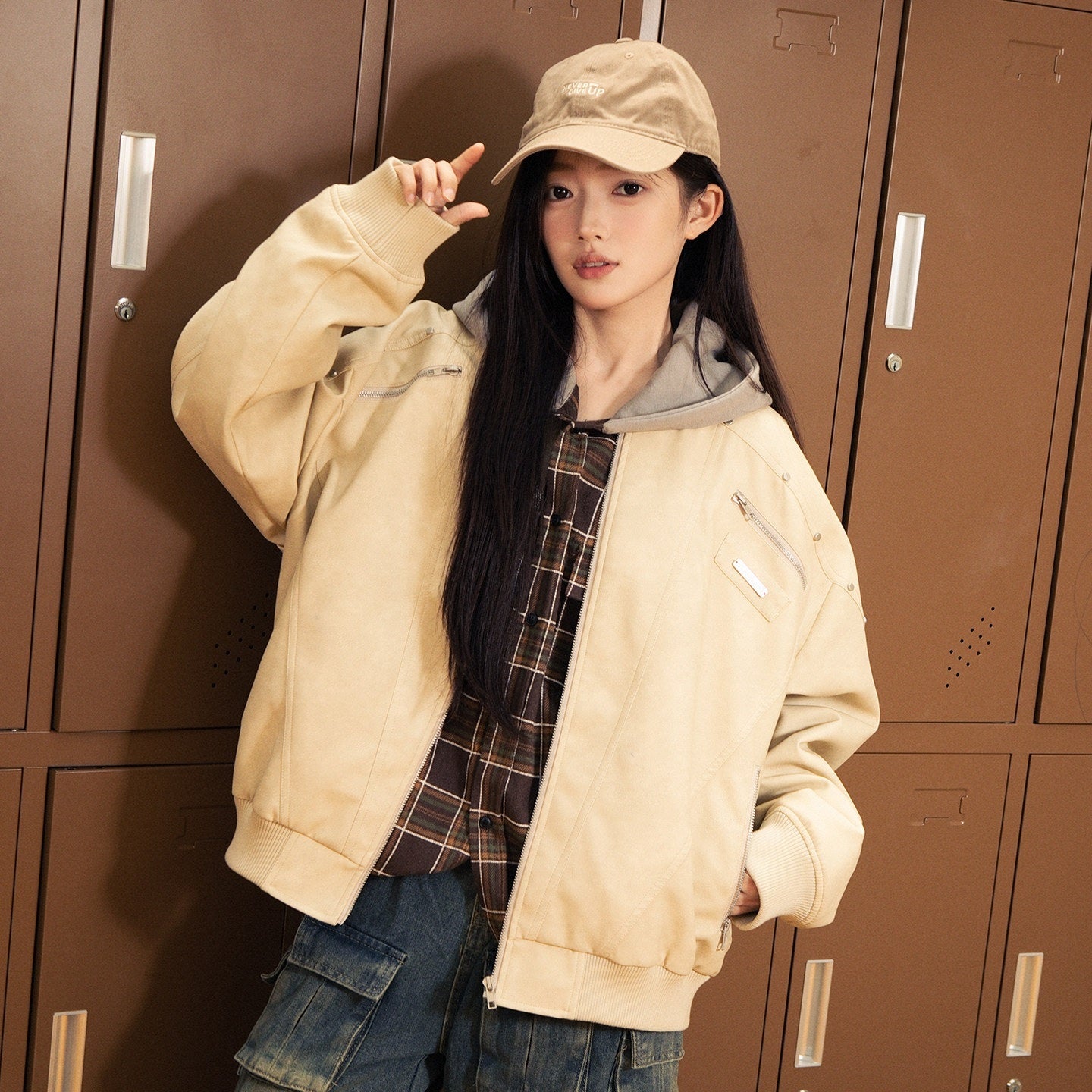 RickyisClown_Light_Pink_Zipper_Baseball_Collar_Ribbed_Hem_Men's_Polyester_Leather_Jackets_MISSTT