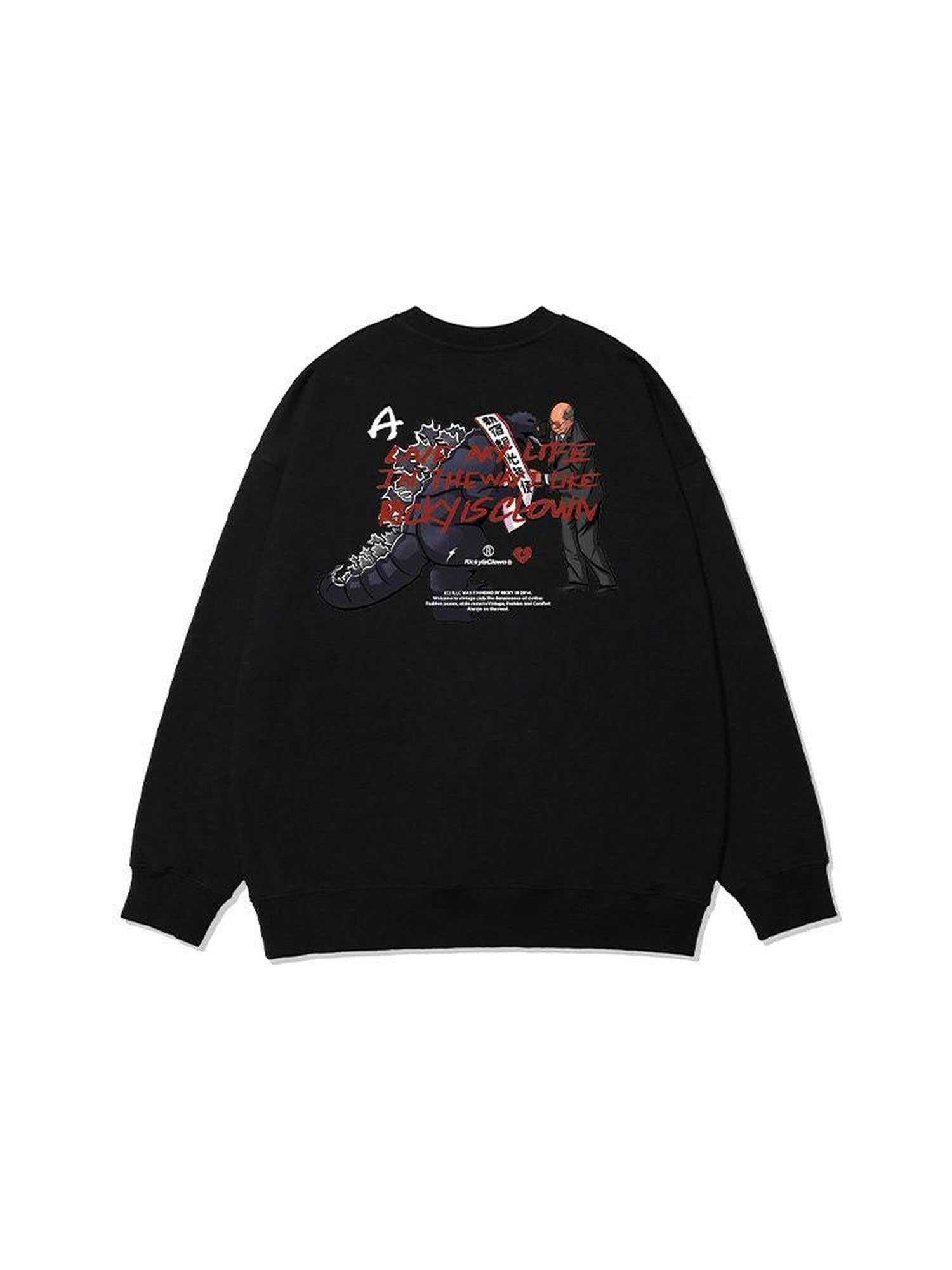 RickyisClown Loose American Crewneck Pullover Men's 100 Percent Cotton Long Sleeve T-shirts