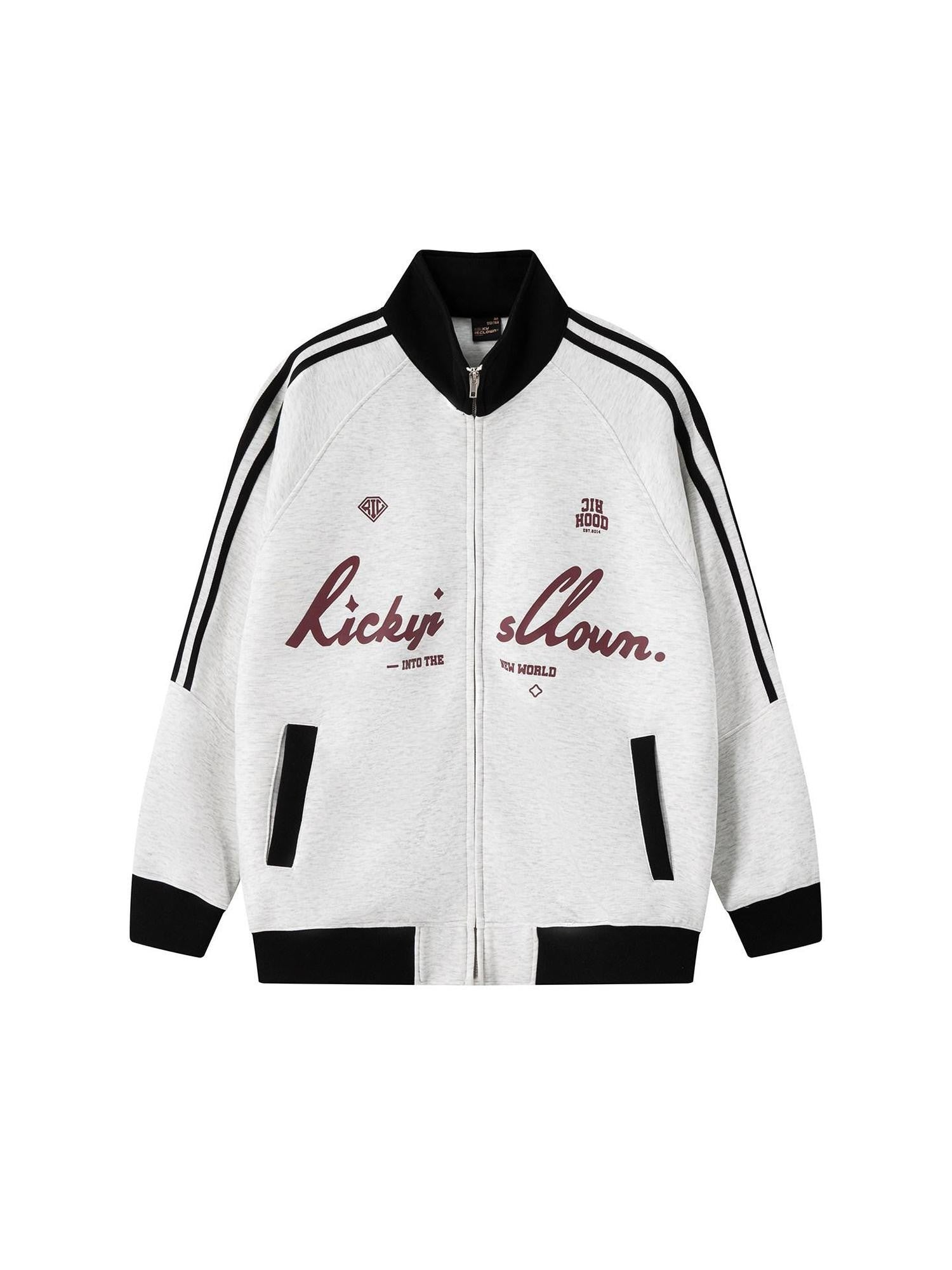 RickyisClown Loose Fit Colorblock Stand Collar Sporty Men's Air Layer Harrington Jackets