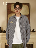 RickyisClown_Loose_Fit_Emergency_Phone_Embroidery_Couple_Matching_Men's_Striped_Shirts_MISSTT