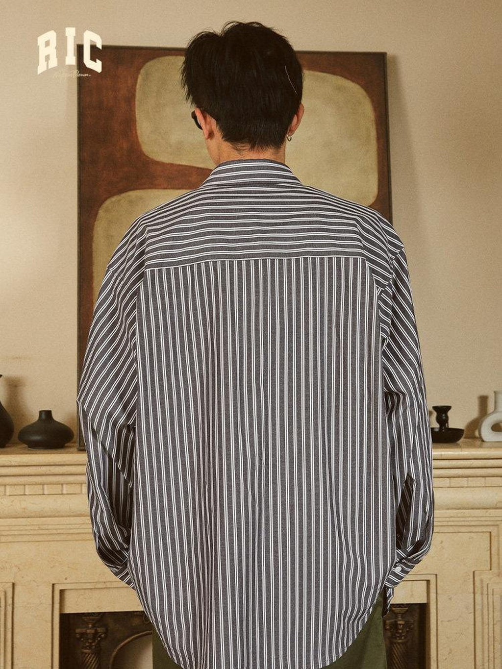 RickyisClown Loose Fit Emergency Phone Embroidery Couple Matching Men's Striped Shirts