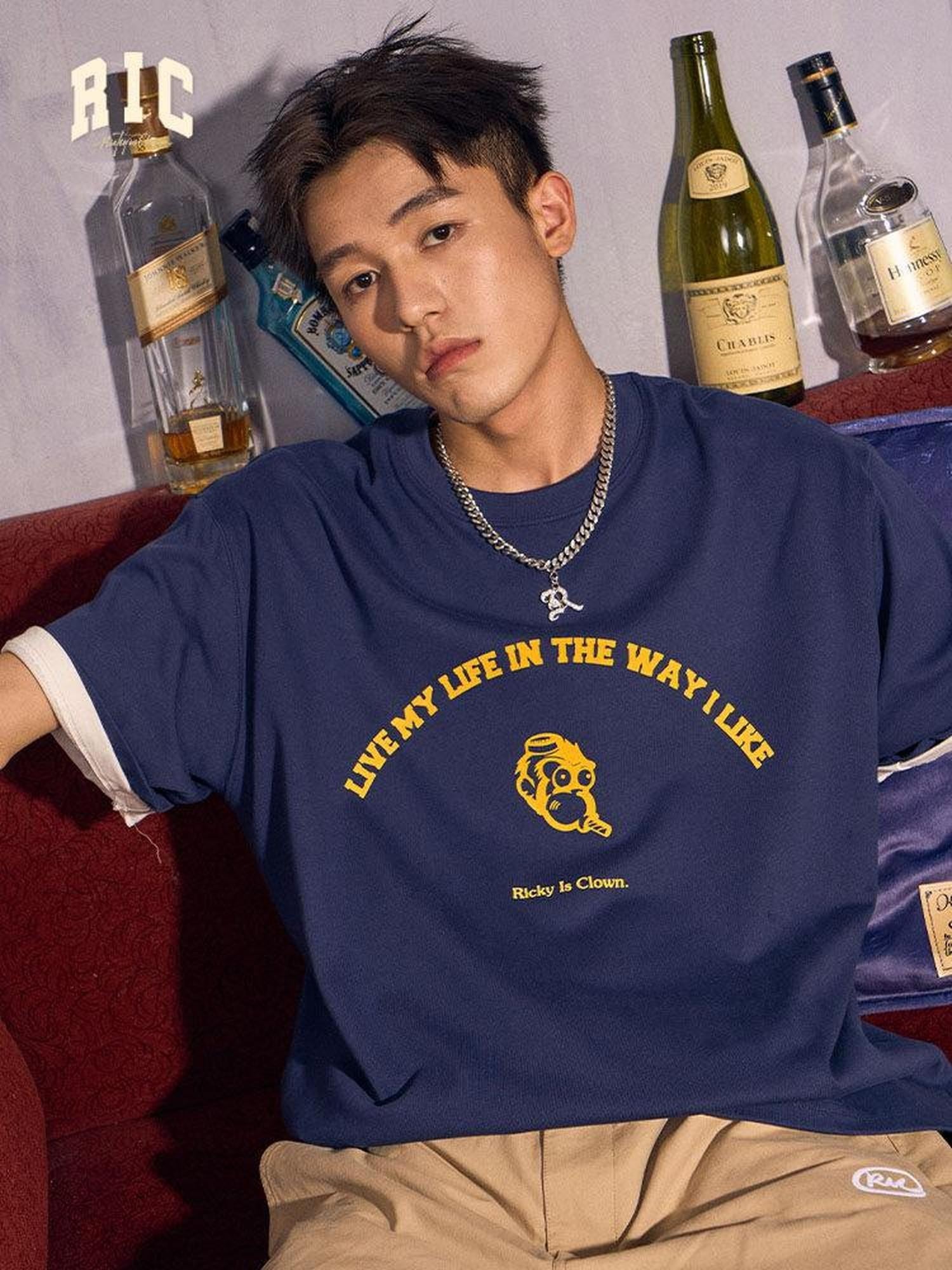 RickyisClown Loose Fit Round Neck Slogan Print Men's Pure Cotton Short Sleeve T-shirts
