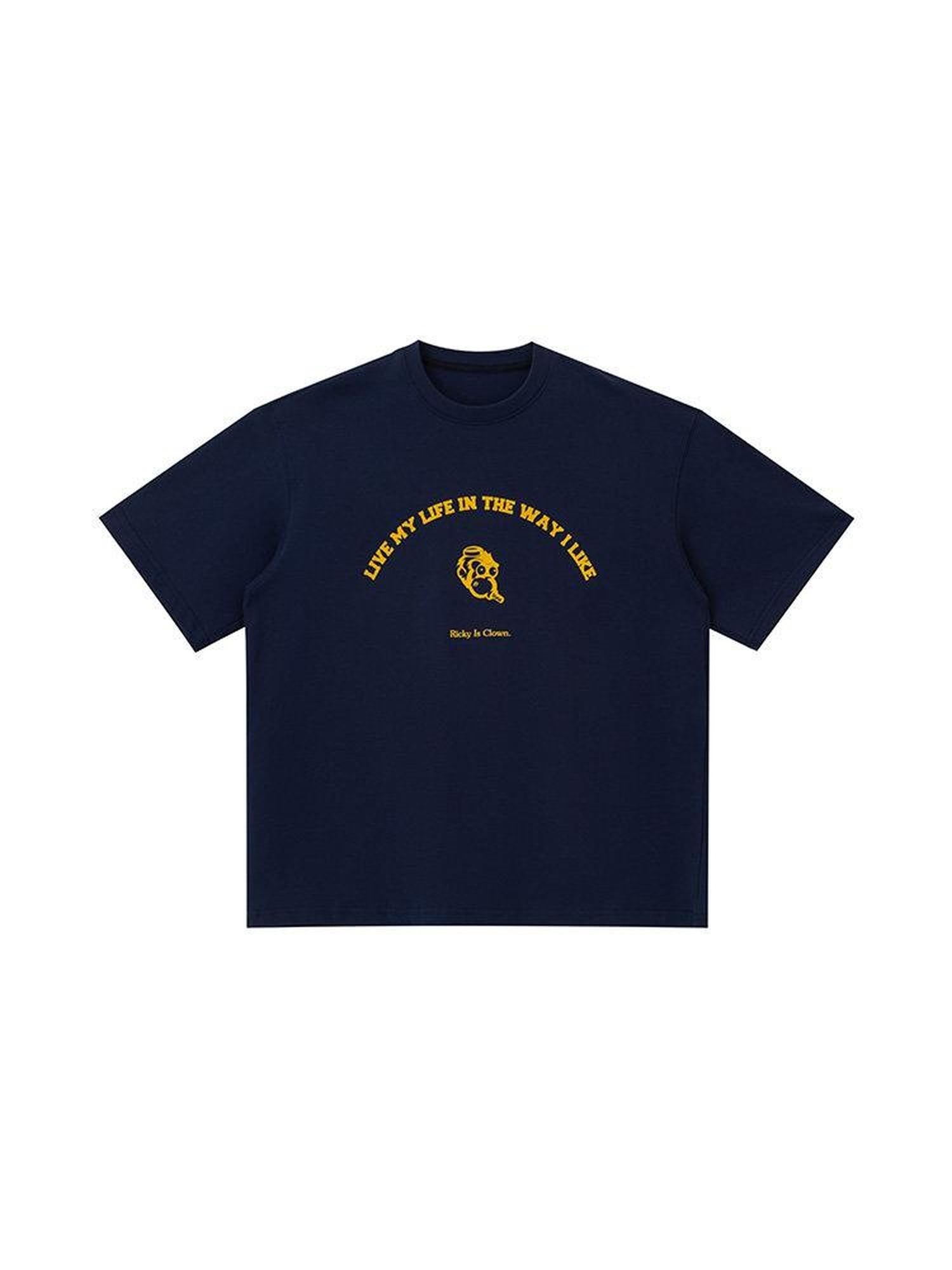 RickyisClown Loose Fit Round Neck Slogan Print Men's Pure Cotton Short Sleeve T-shirts
