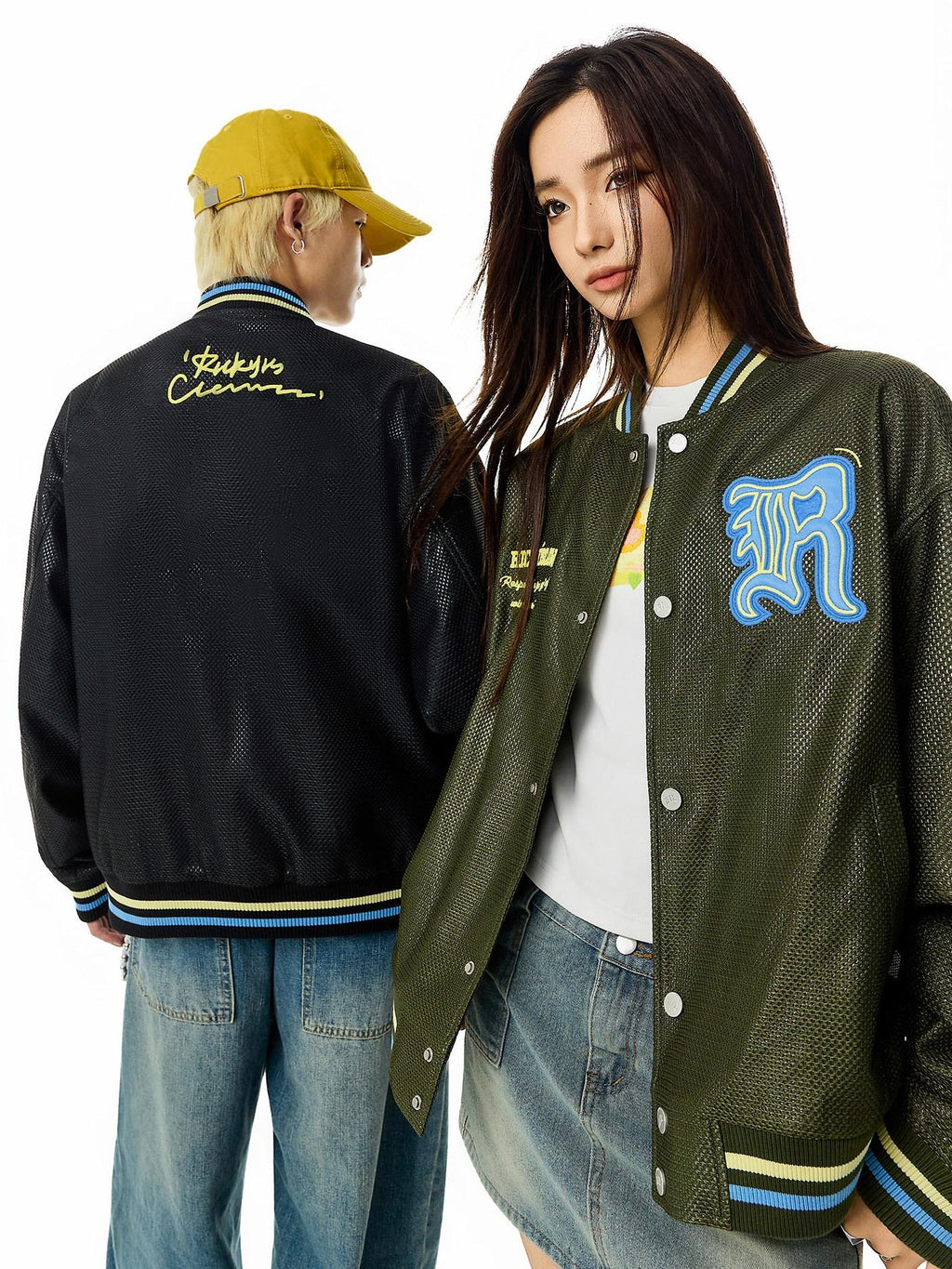 RickyisClown Mesh Ribbed Hem Baseball Collar Snap Loose Men's Polyester Baseball Jerseys