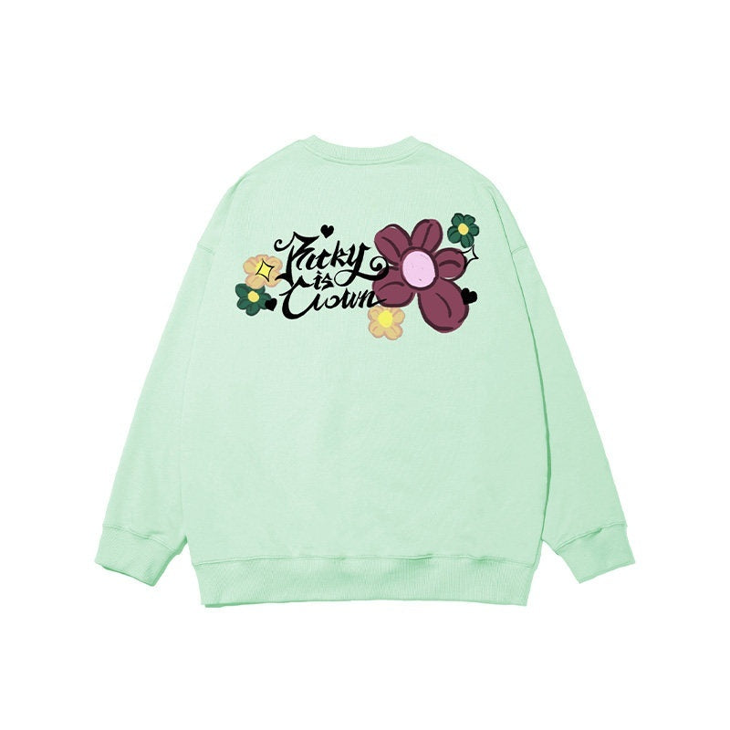 RickyisClown_Mini_Floral_Print_Loose_Fit_Heavyweight_Men's_Cotton_Crewneck_Sweatshirts_MISSTT