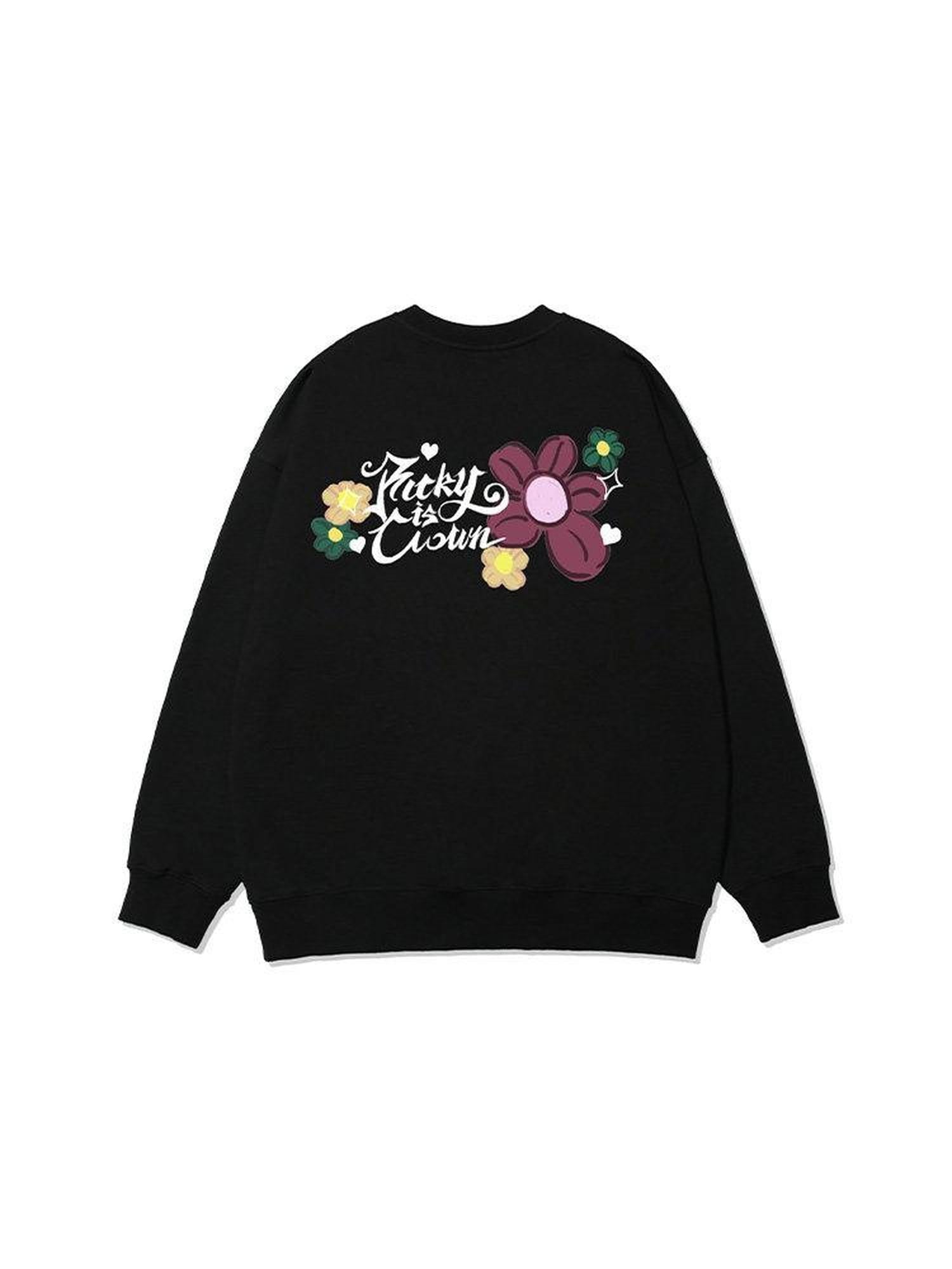 RickyisClown Mini Floral Print Loose Fit Heavyweight Men's Cotton Crewneck Sweatshirts