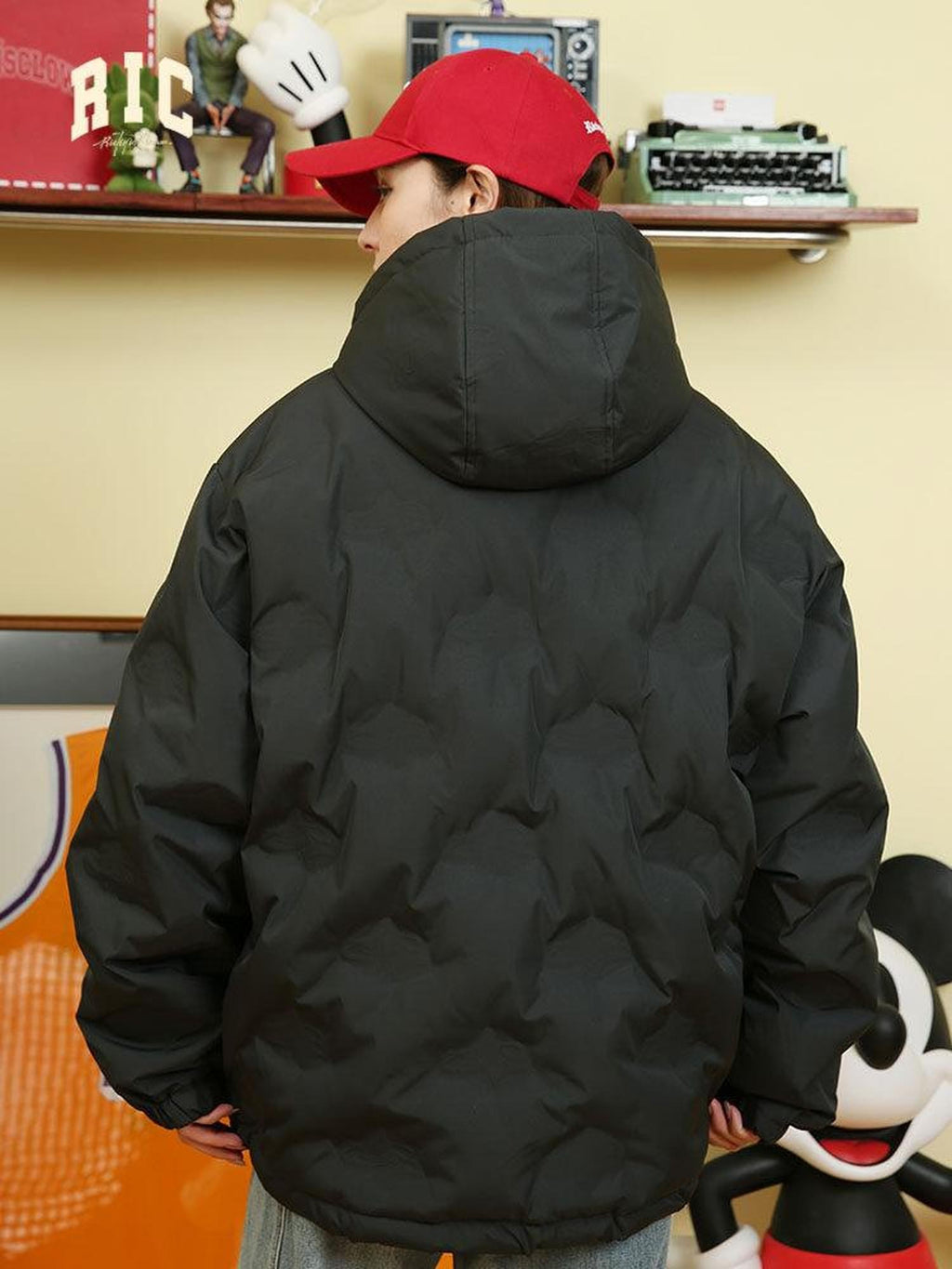 RickyisClown North Star Embossed Hooded Loose Fit Men's Insulated Down Jackets