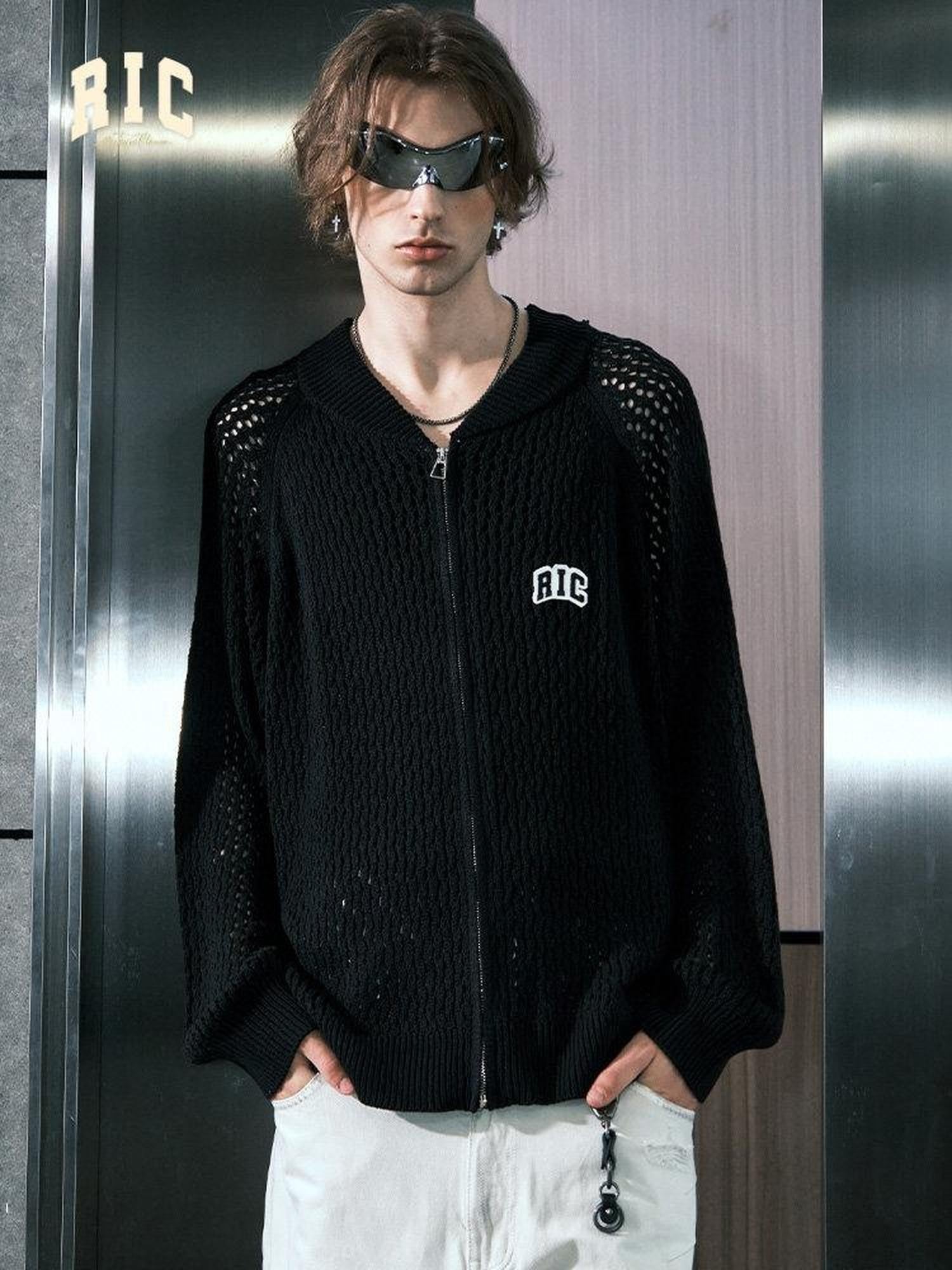 RickyisClown Openwork Slouchy Oversized Men's Relaxed Knit Loose Fit Cardigans