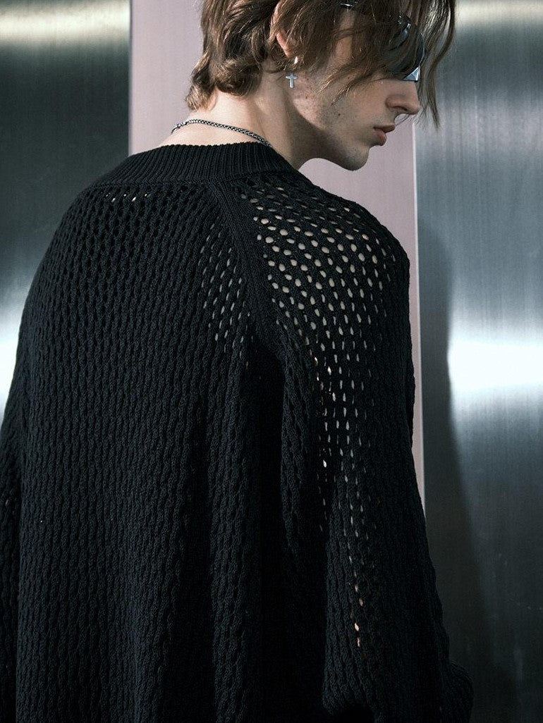 RickyisClown Openwork Slouchy Oversized Men's Relaxed Knit Loose Fit Cardigans