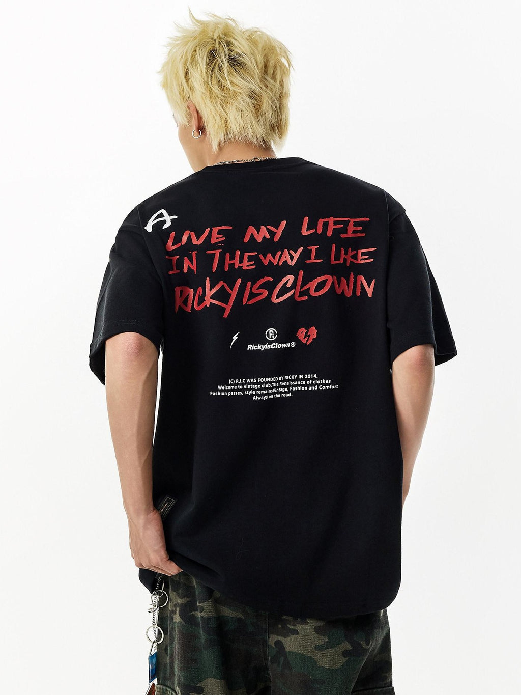 RickyisClown Oversized Black Vinyl Graphic Men's Cotton Short Sleeve T-shirts