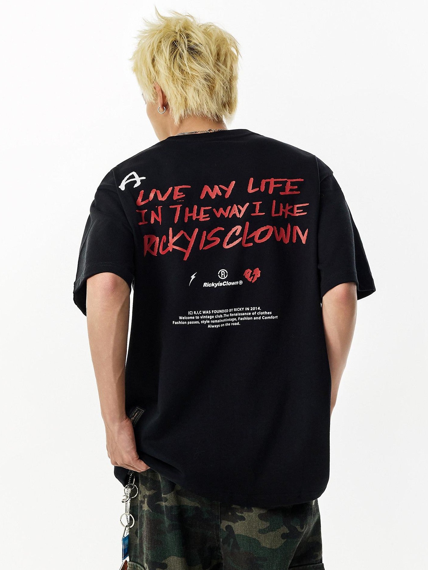 RickyisClown Oversized Black Vinyl Graphic Men's Cotton Short Sleeve T-shirts