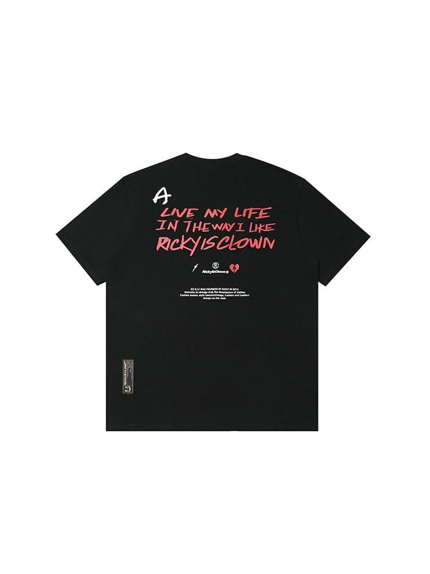 RickyisClown Oversized Black Vinyl Graphic Men's Cotton Short Sleeve T-shirts