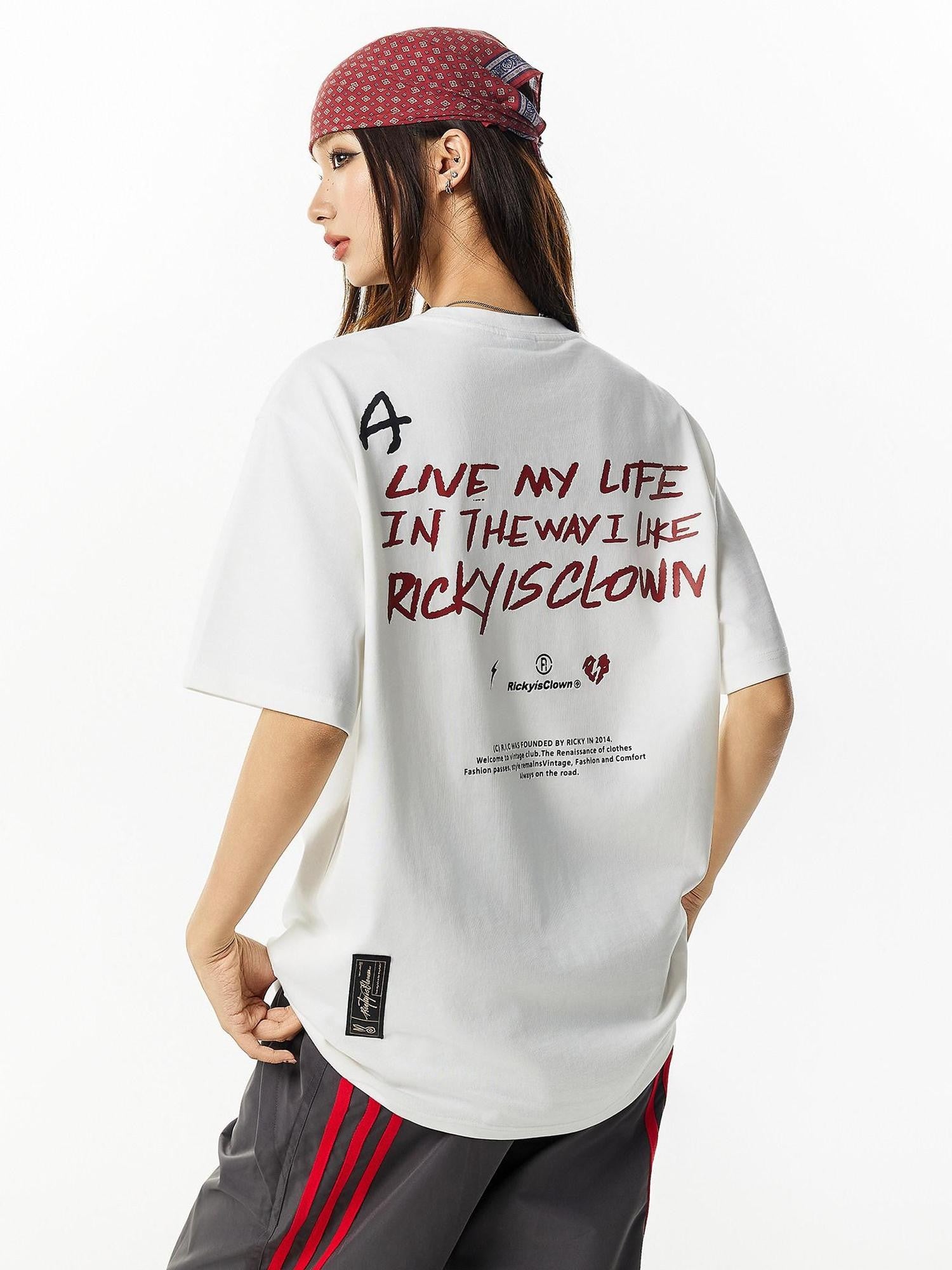 RickyisClown Oversized Black Vinyl Graphic Men's Cotton Short Sleeve T-shirts