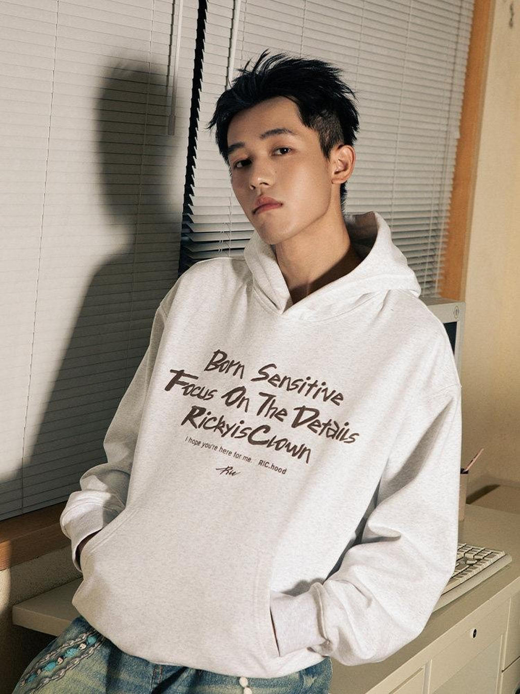 RickyisClown Oversized Embroidered Hooded Men's Casual Loose Fit Pullover Hoodies