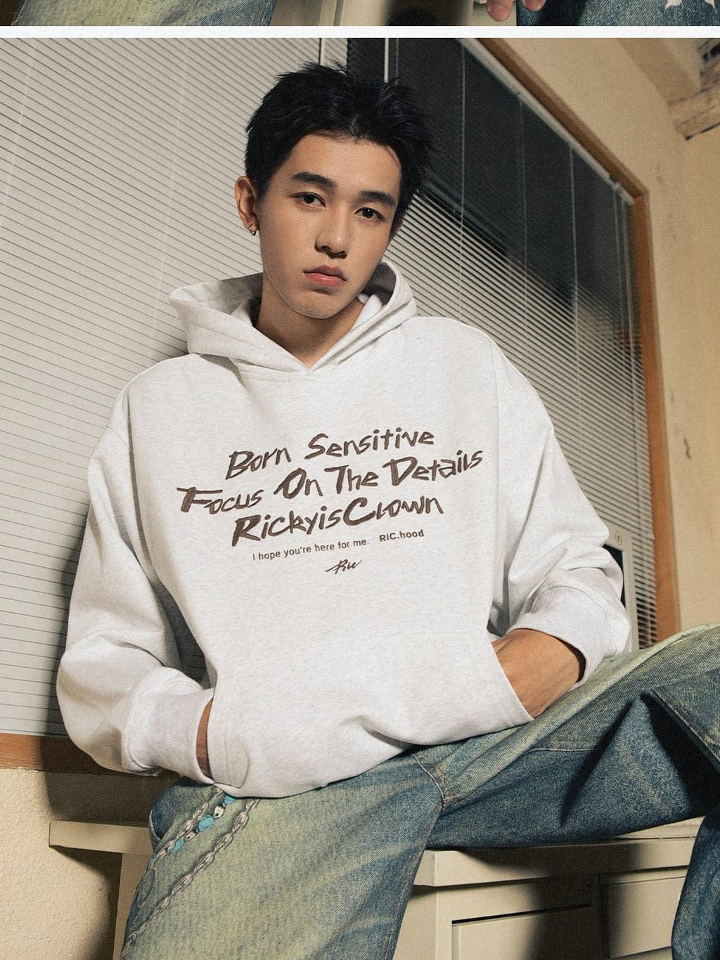 RickyisClown Oversized Embroidered Hooded Men's Casual Loose Fit Pullover Hoodies