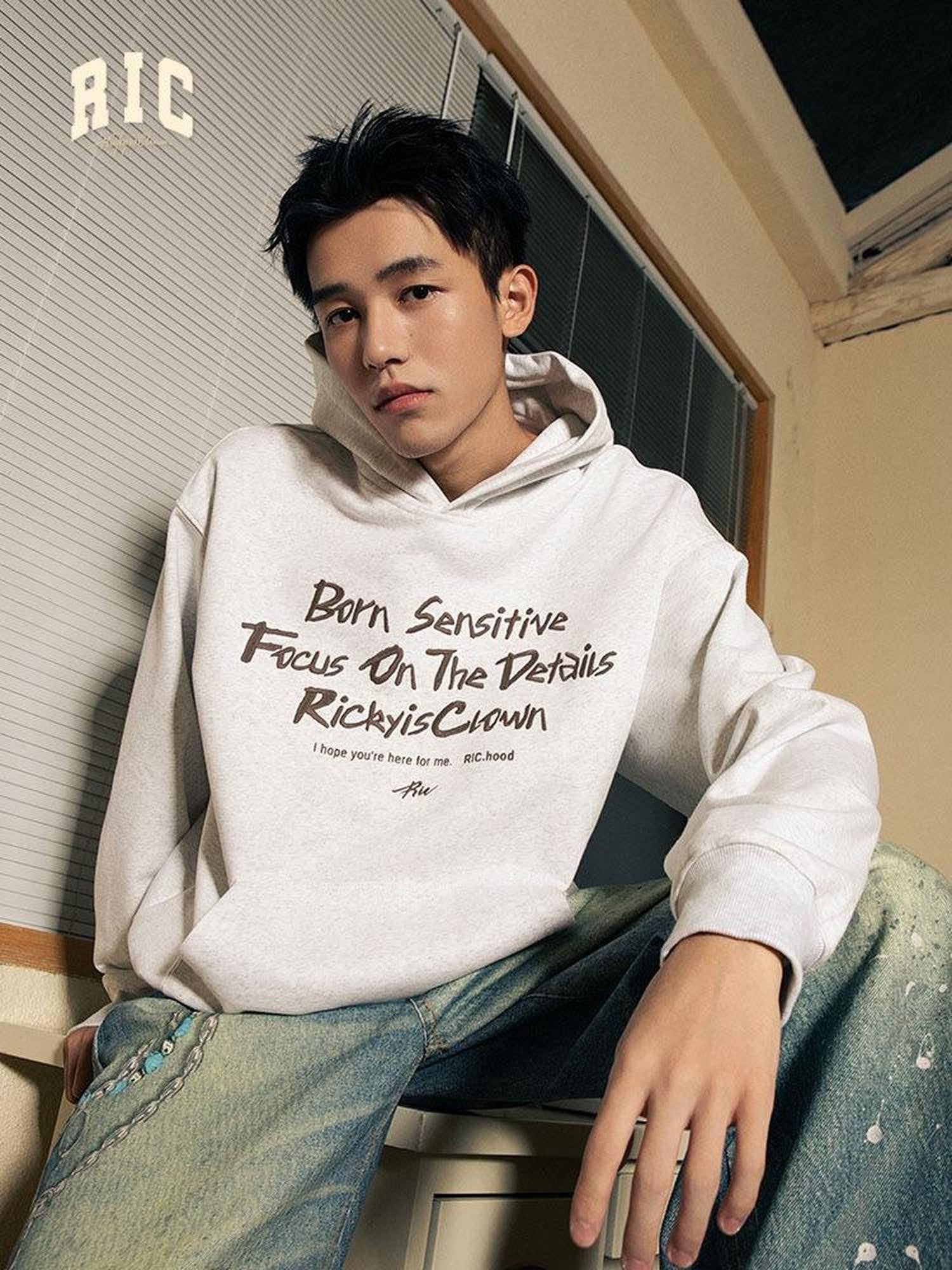 RickyisClown Oversized Embroidered Hooded Men's Casual Loose Fit Pullover Hoodies