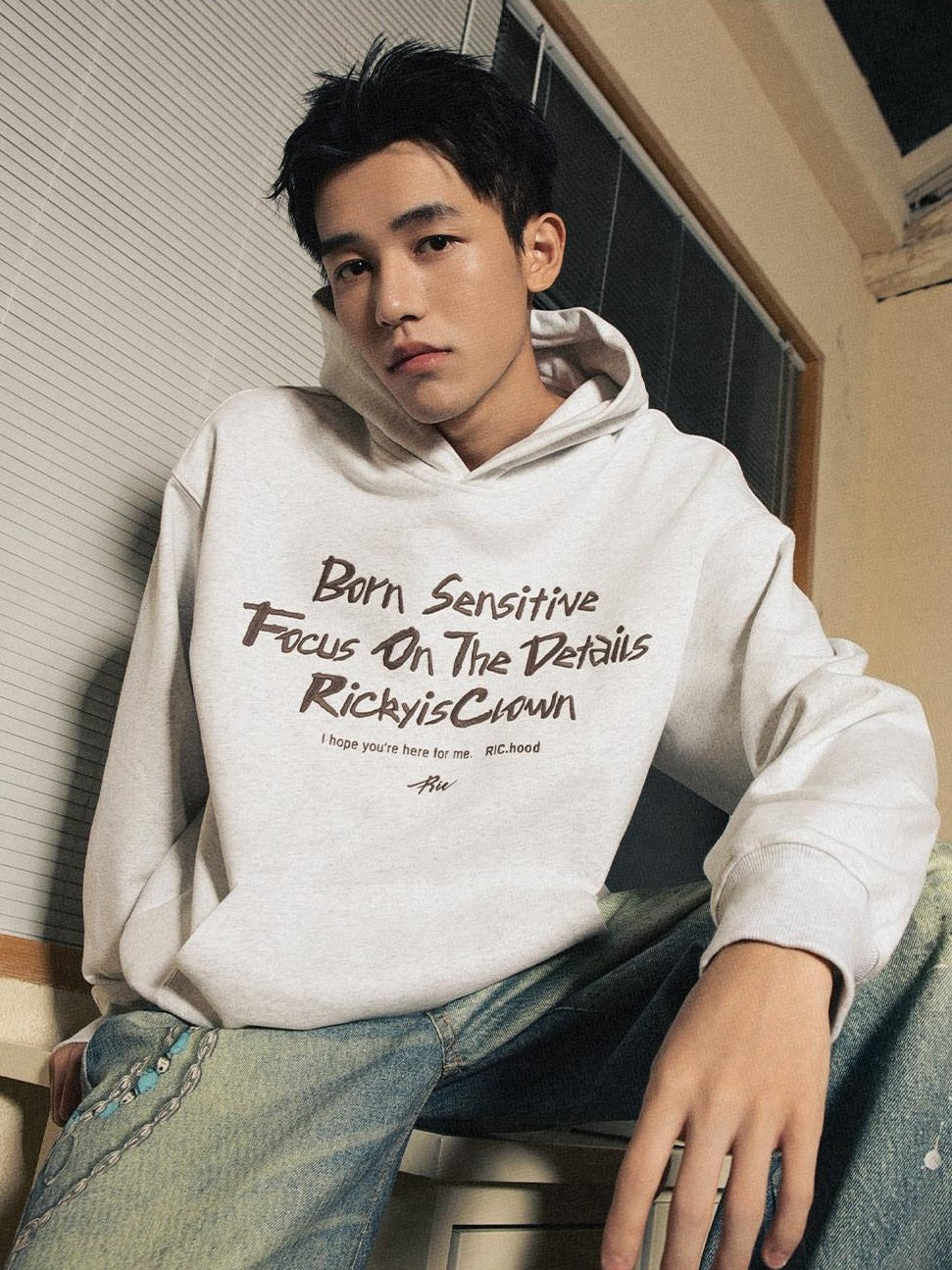 RickyisClown Oversized Embroidered Hooded Men's Casual Loose Fit Pullover Hoodies