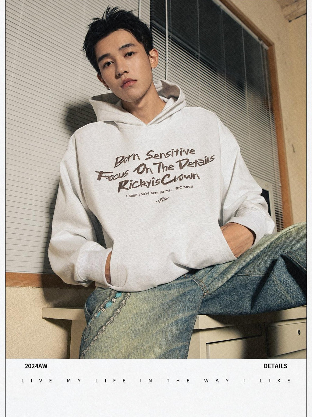 RickyisClown Oversized Embroidered Hooded Men's Casual Loose Fit Pullover Hoodies