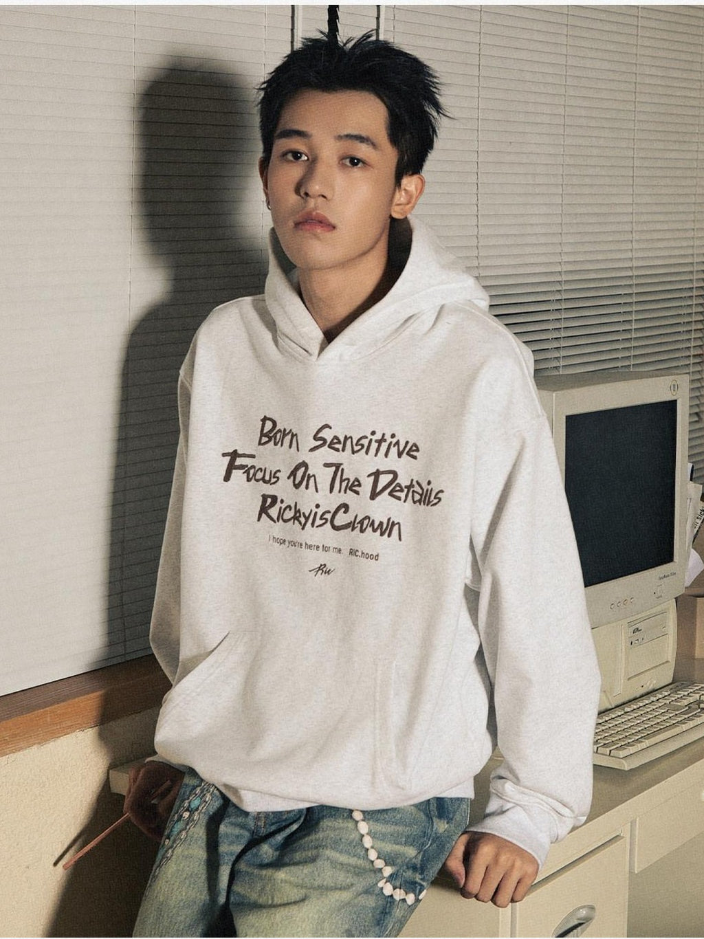 RickyisClown Oversized Embroidered Hooded Men's Casual Loose Fit Pullover Hoodies
