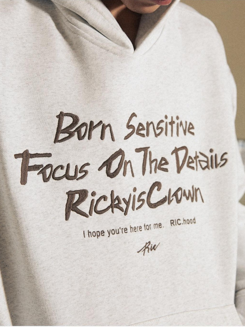 RickyisClown Oversized Embroidered Hooded Men's Casual Loose Fit Pullover Hoodies