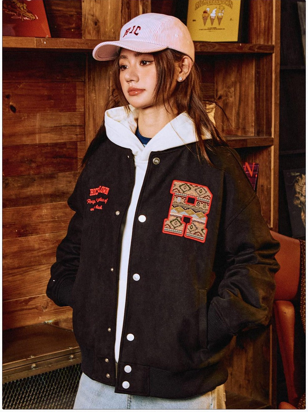 RickyisClown Oversized Ethnic Patch Applique Men's Suede Baseball Jerseys
