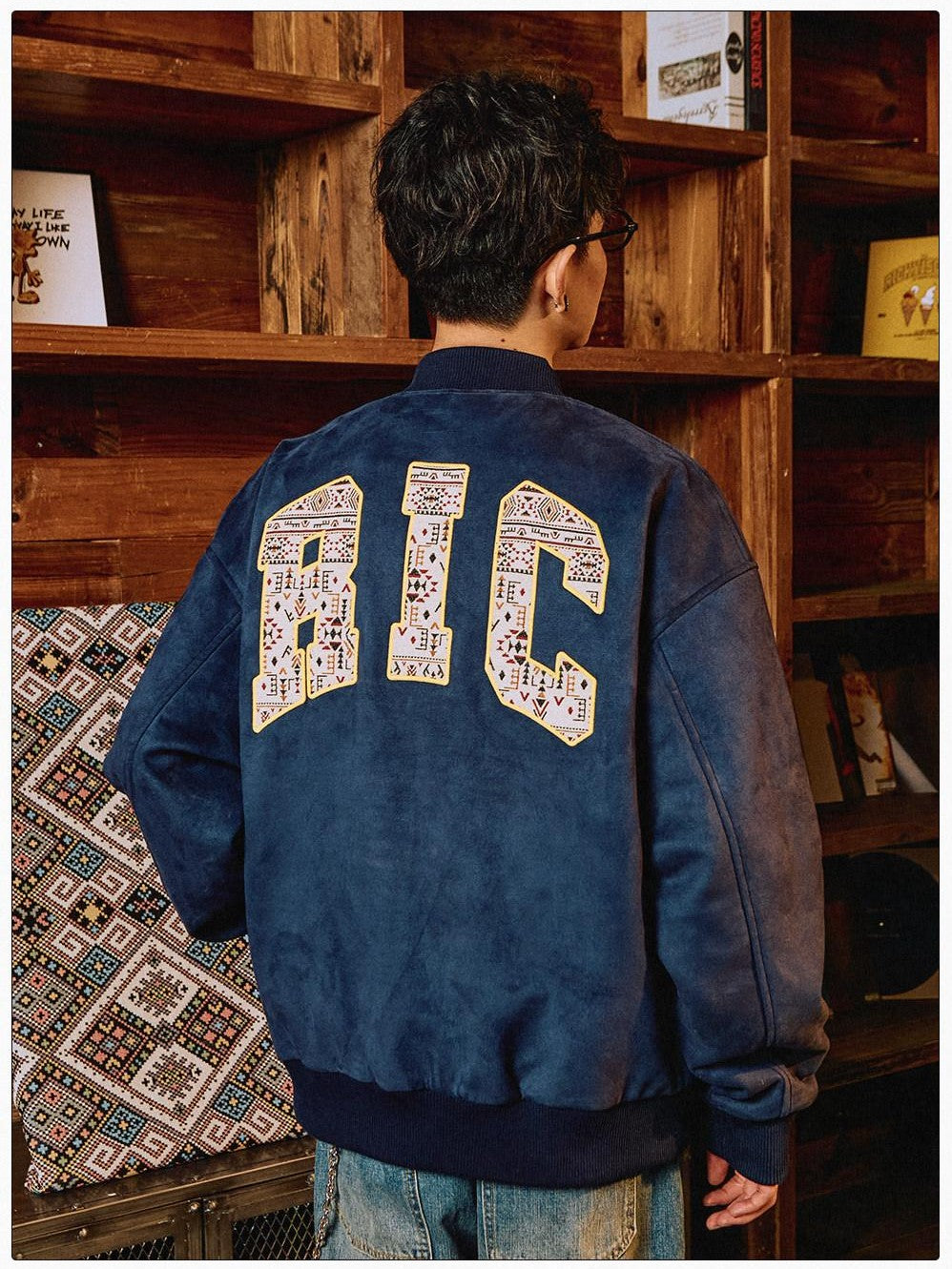 RickyisClown Oversized Ethnic Patch Applique Men's Suede Baseball Jerseys