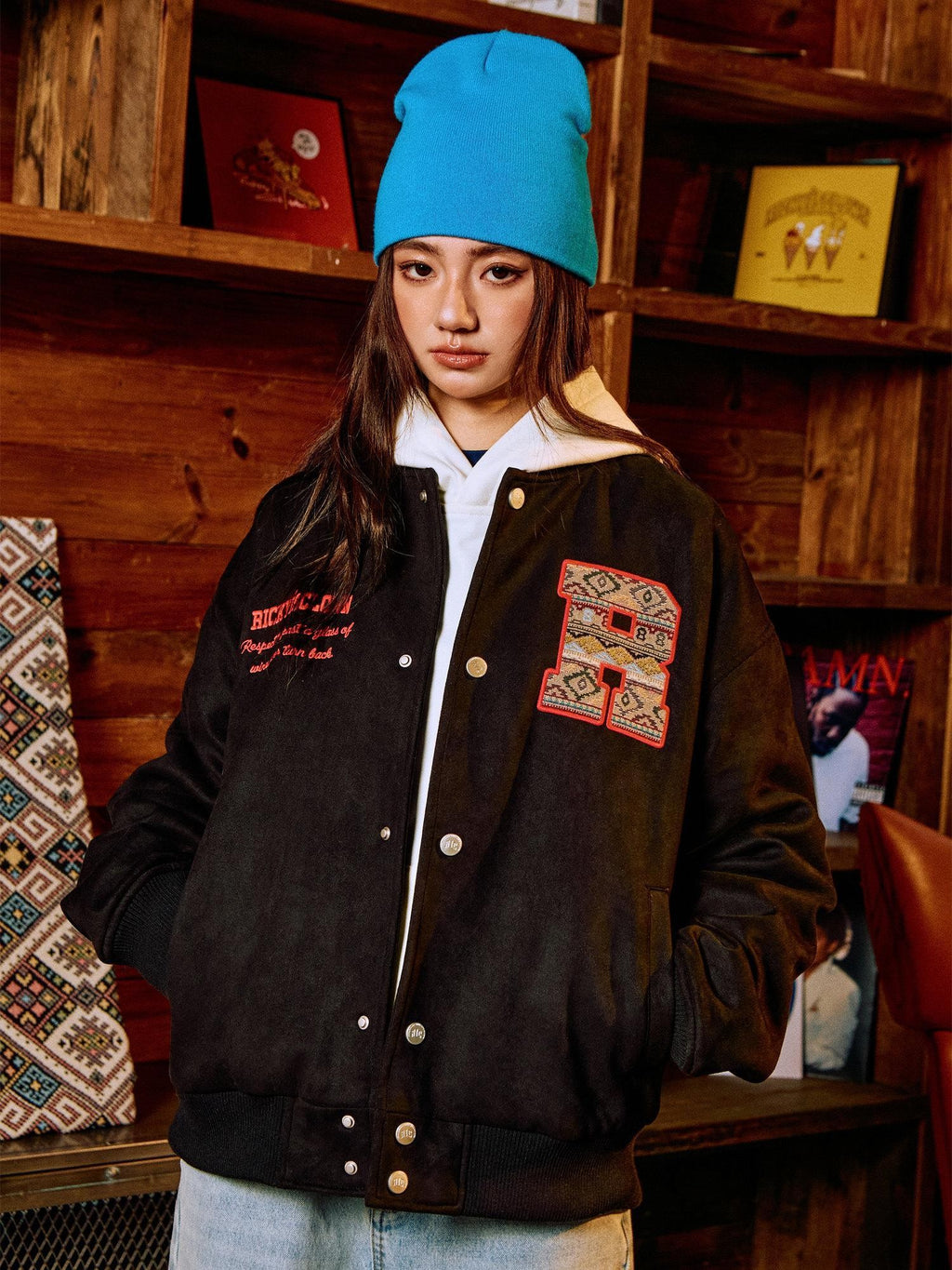 RickyisClown Oversized Ethnic Patch Applique Men's Suede Baseball Jerseys