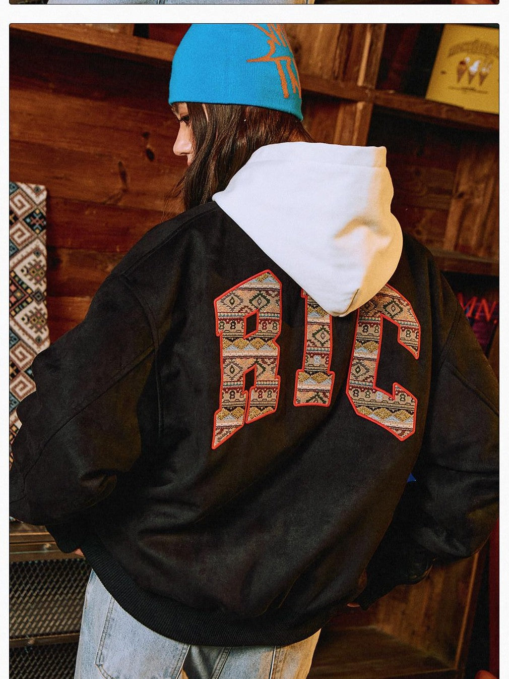 RickyisClown Oversized Ethnic Patch Applique Men's Suede Baseball Jerseys