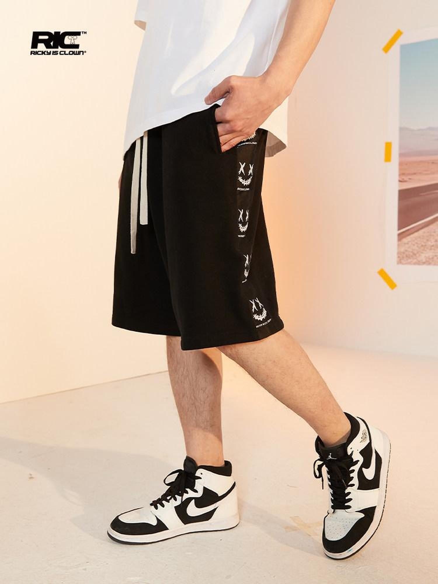 RickyisClown Paint Splatter Ripped Smiley Face Patch Men's Cotton Sweat Shorts