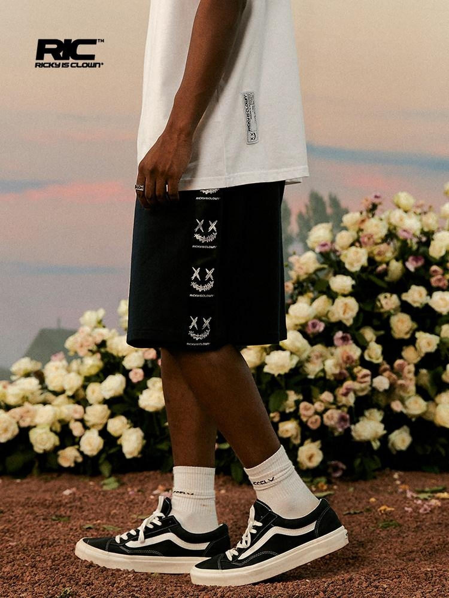 RickyisClown Paint Splatter Ripped Smiley Face Patch Men's Cotton Sweat Shorts