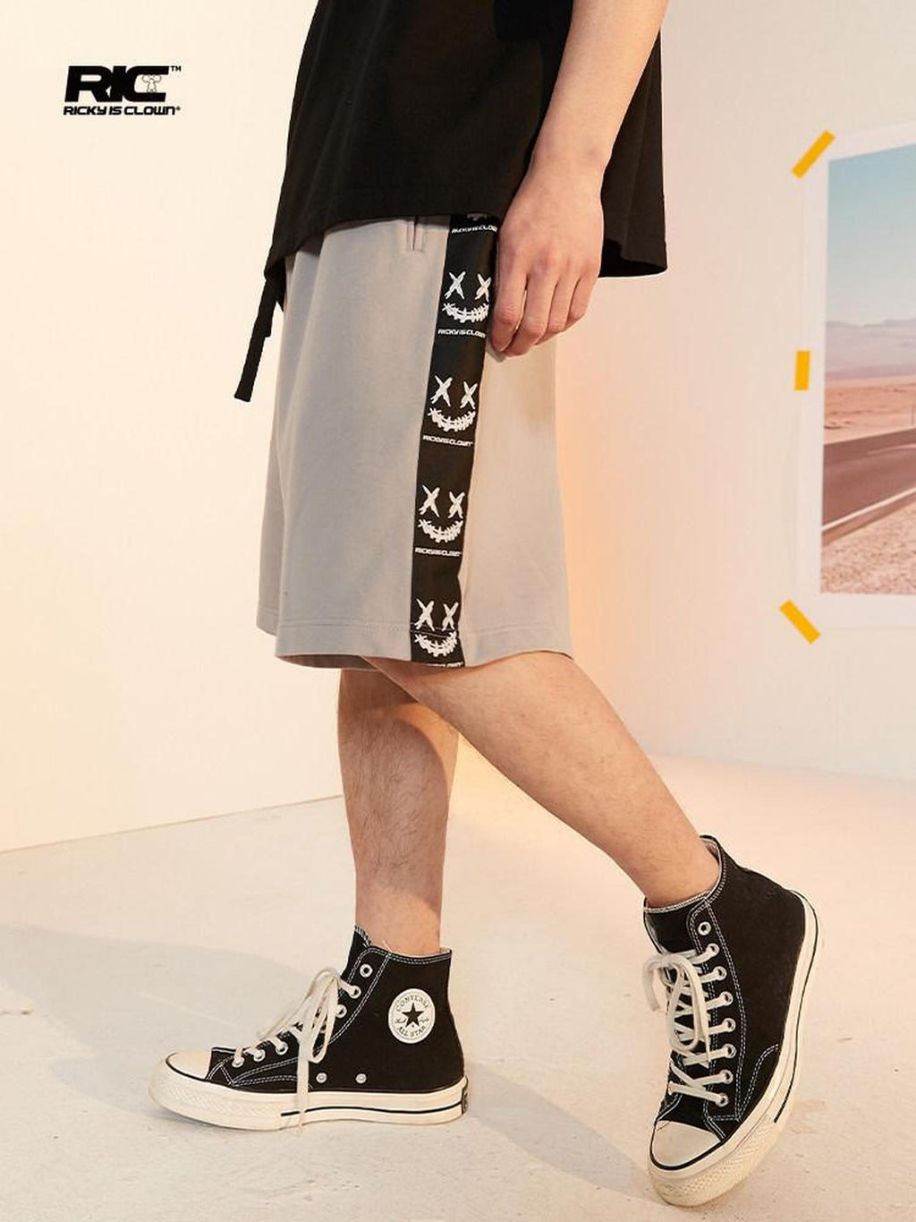 RickyisClown Paint Splatter Ripped Smiley Face Patch Men's Cotton Sweat Shorts