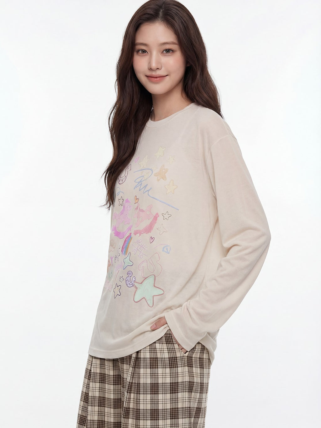 RickyisClown Painted Graffiti Stripe Stand Collar Men's Lyocell Blend Long Sleeve T-shirts