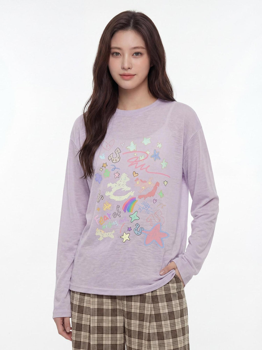 RickyisClown Painted Graffiti Stripe Stand Collar Men's Lyocell Blend Long Sleeve T-shirts
