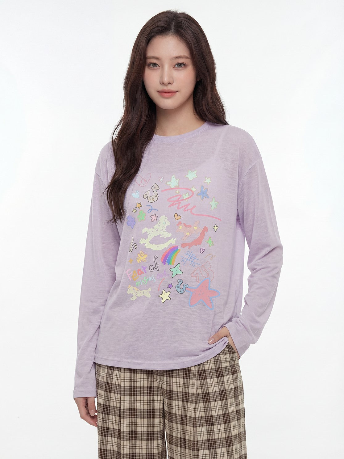 RickyisClown Painted Graffiti Stripe Stand Collar Men's Lyocell Blend Long Sleeve T-shirts