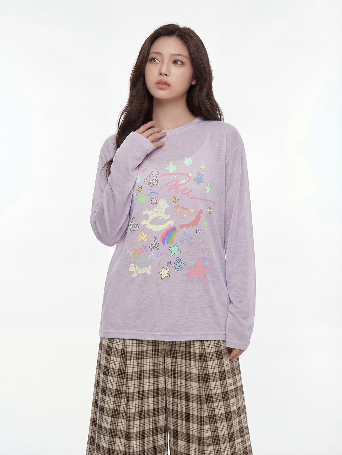 RickyisClown Painted Graffiti Stripe Stand Collar Men's Lyocell Blend Long Sleeve T-shirts