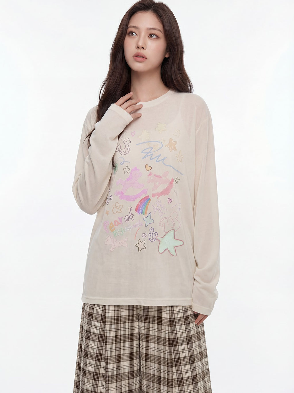 RickyisClown Painted Graffiti Stripe Stand Collar Men's Lyocell Blend Long Sleeve T-shirts