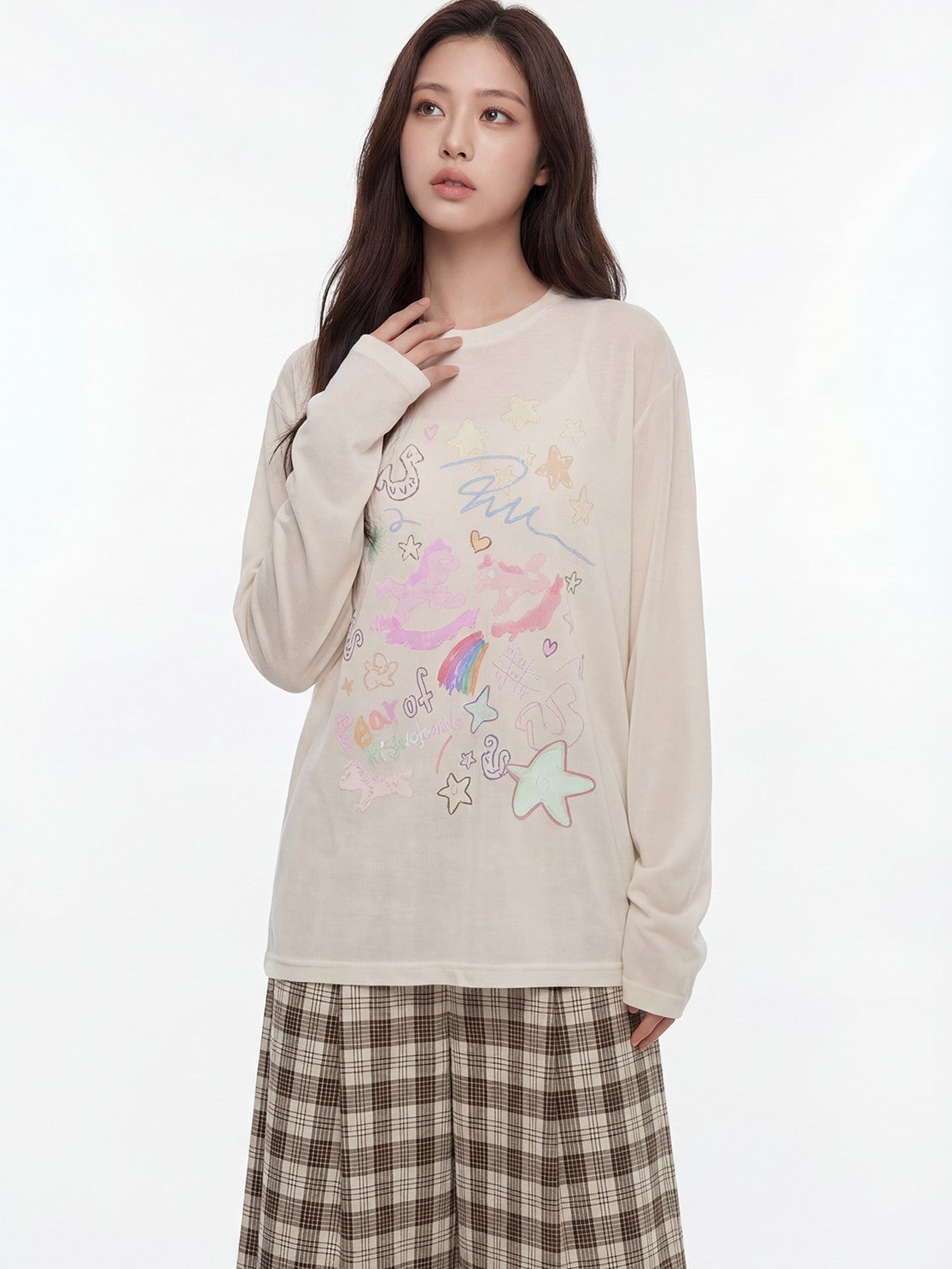 RickyisClown Painted Graffiti Stripe Stand Collar Men's Lyocell Blend Long Sleeve T-shirts