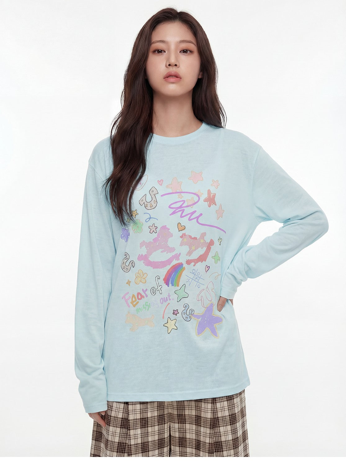 RickyisClown Painted Graffiti Stripe Stand Collar Men's Lyocell Blend Long Sleeve T-shirts