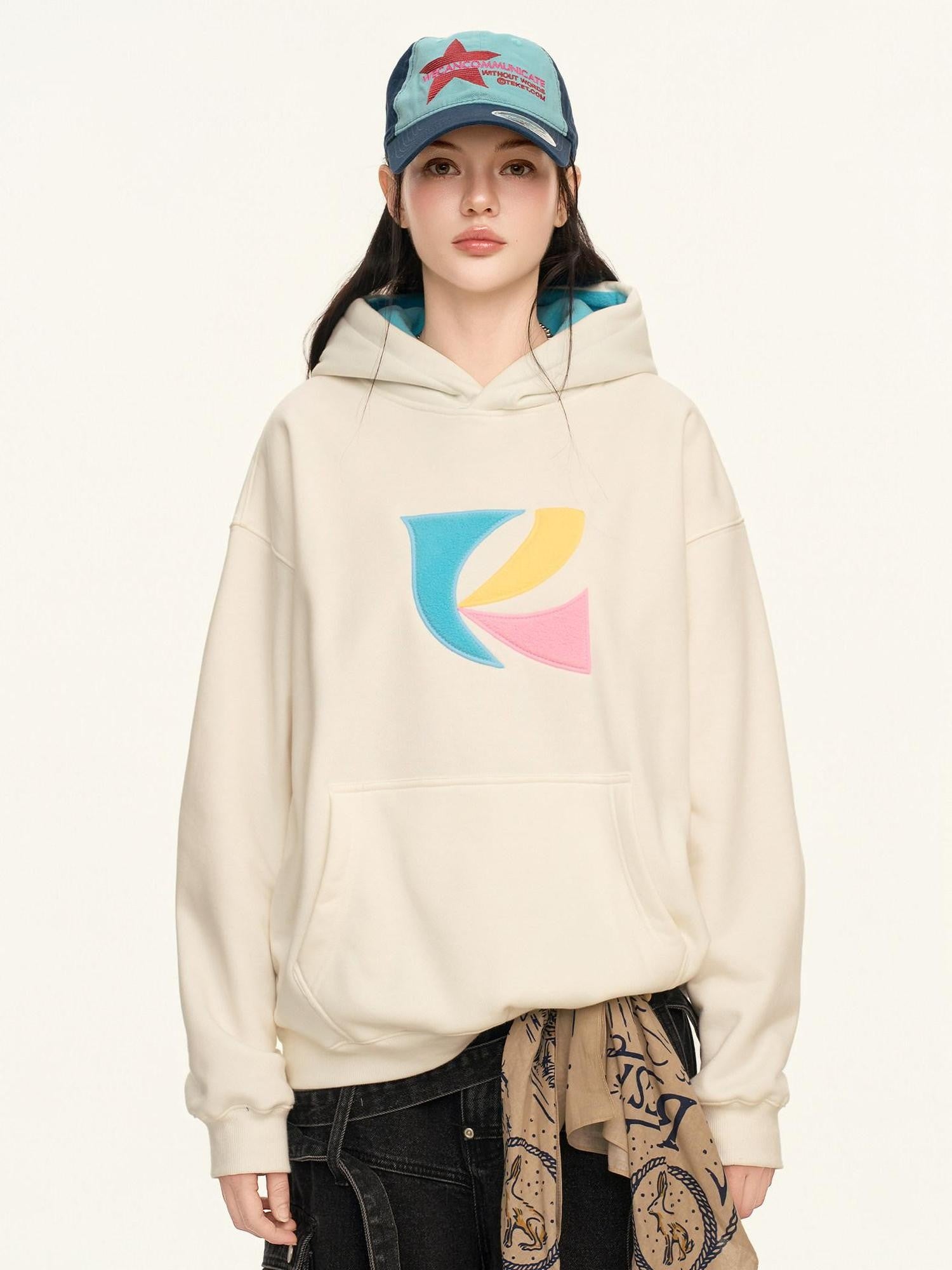 RickyisClown Patch Embroidered Kangaroo Pocket Men's Fleece Pullover Hoodies