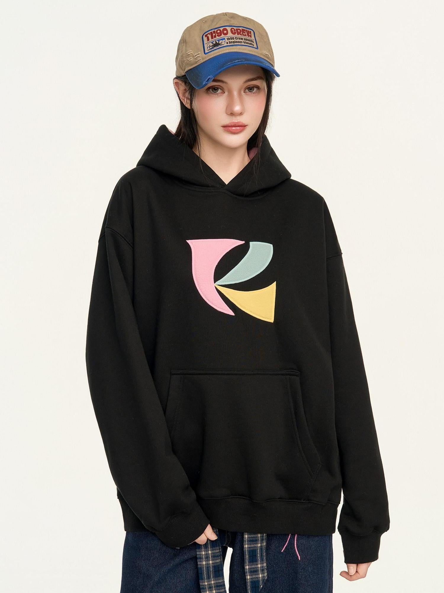 RickyisClown Patch Embroidered Kangaroo Pocket Men's Fleece Pullover Hoodies