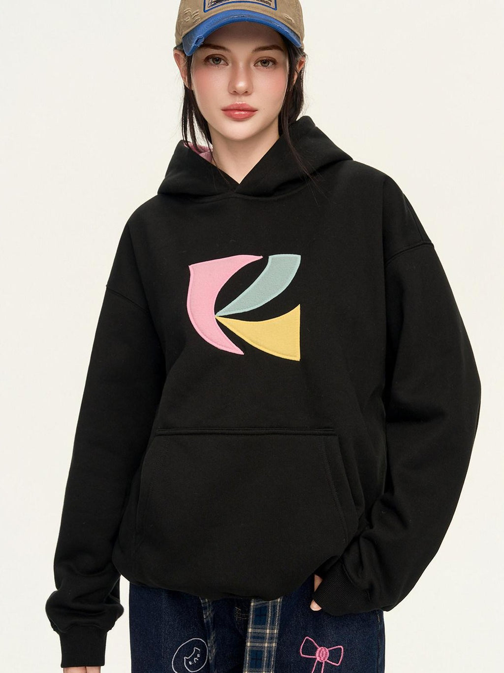 RickyisClown Patch Embroidered Kangaroo Pocket Men's Fleece Pullover Hoodies