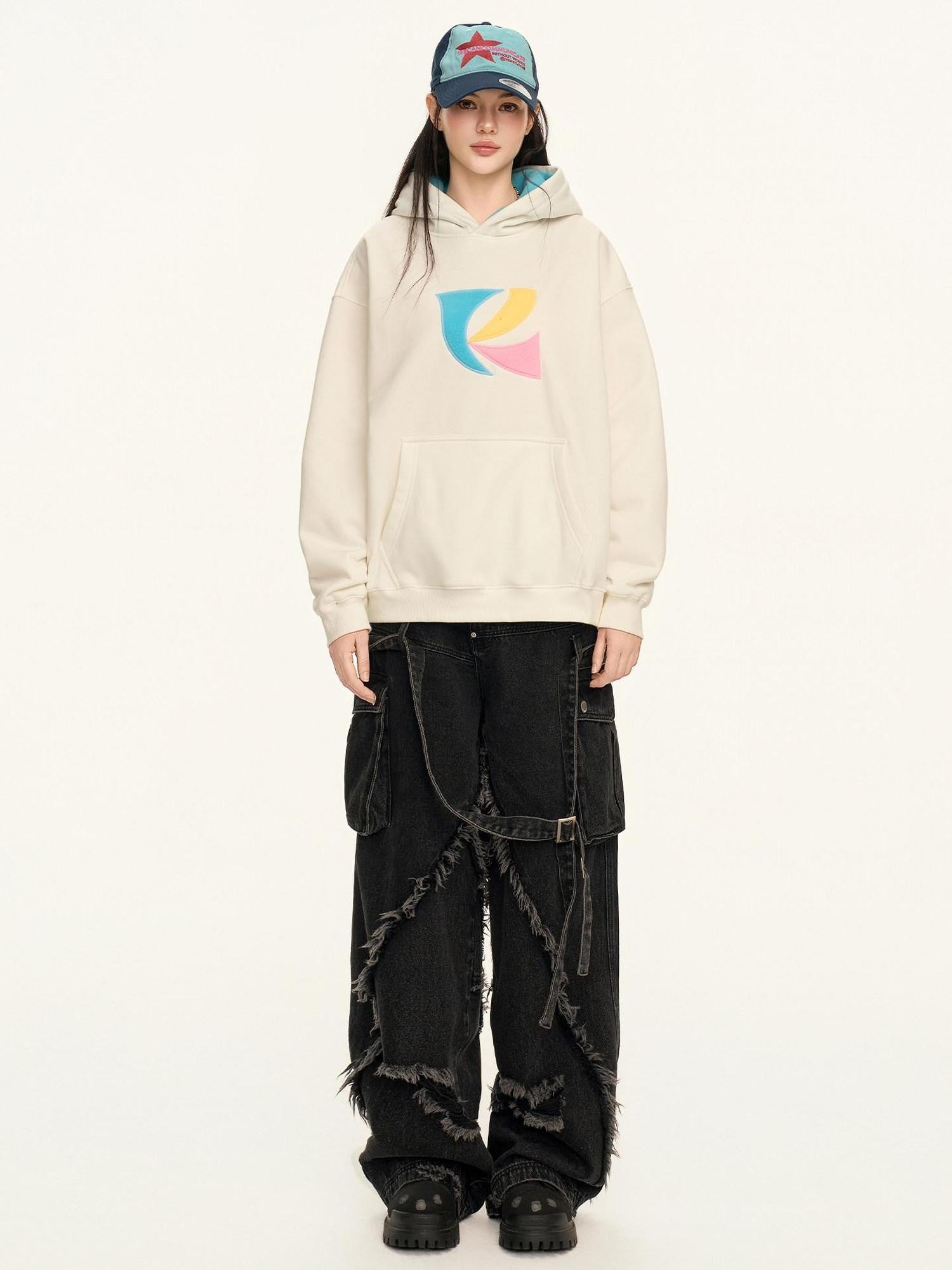 RickyisClown Patch Embroidered Kangaroo Pocket Men's Fleece Pullover Hoodies