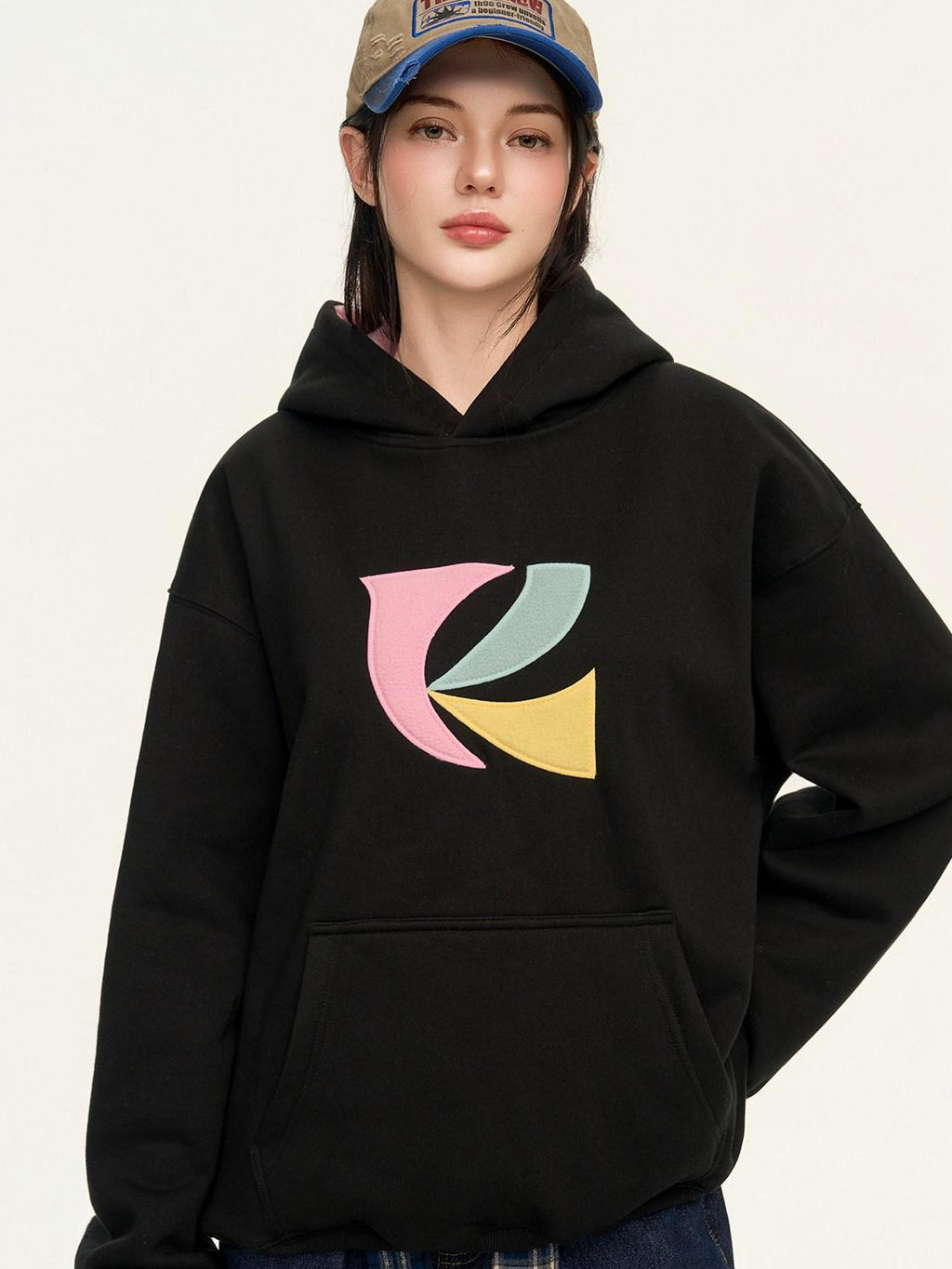 RickyisClown Patch Embroidered Kangaroo Pocket Men's Fleece Pullover Hoodies