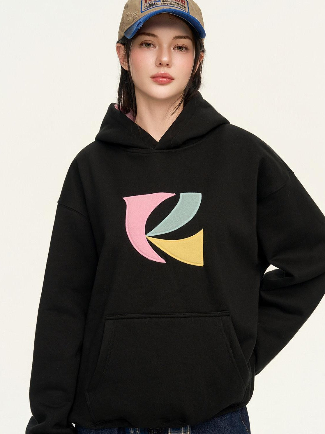 RickyisClown Patch Embroidered Kangaroo Pocket Men's Fleece Pullover Hoodies