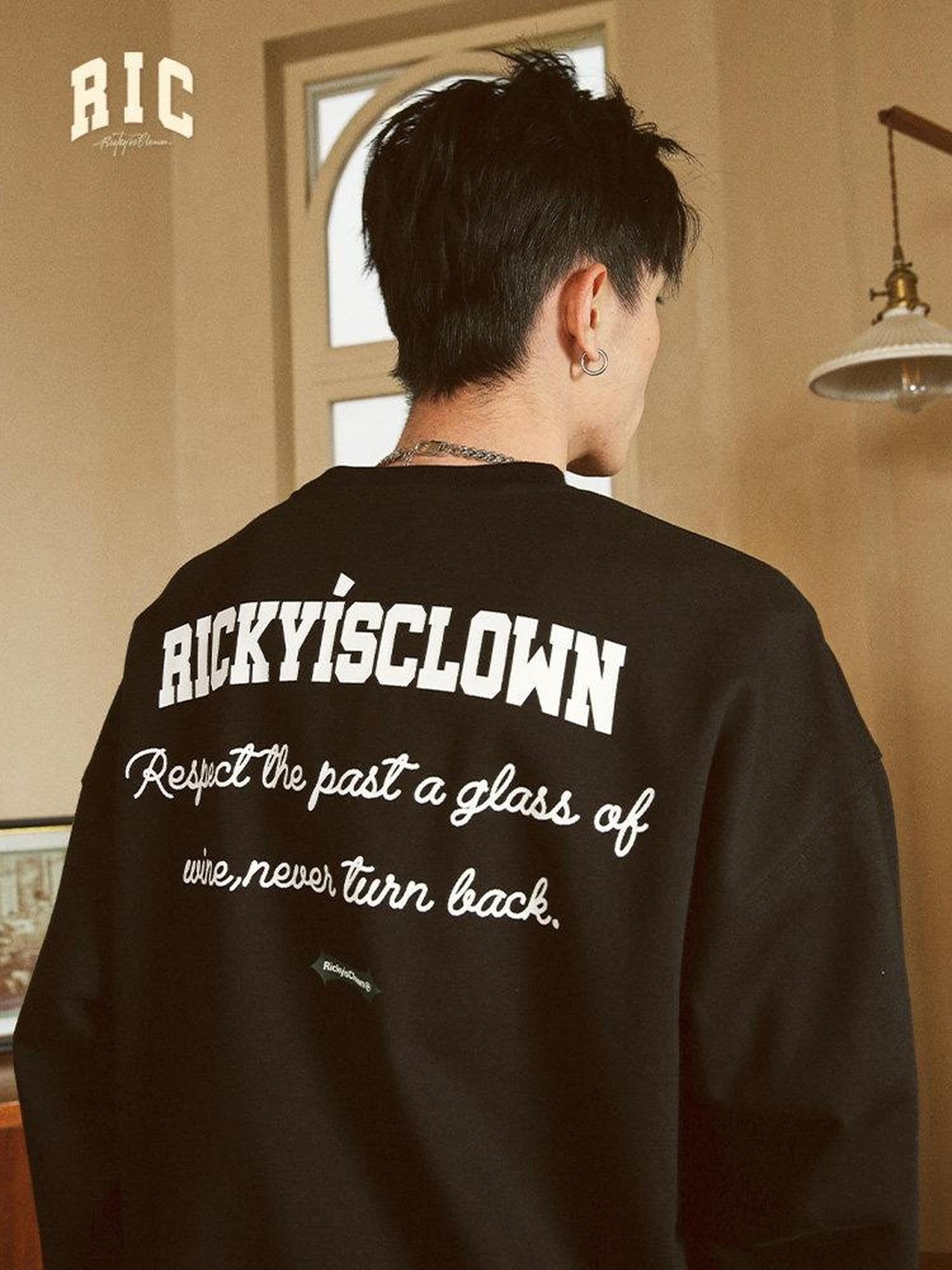 RickyisClown Patch Label Crewneck Heavyweight Men's Cotton Blend Pullover Hoodies